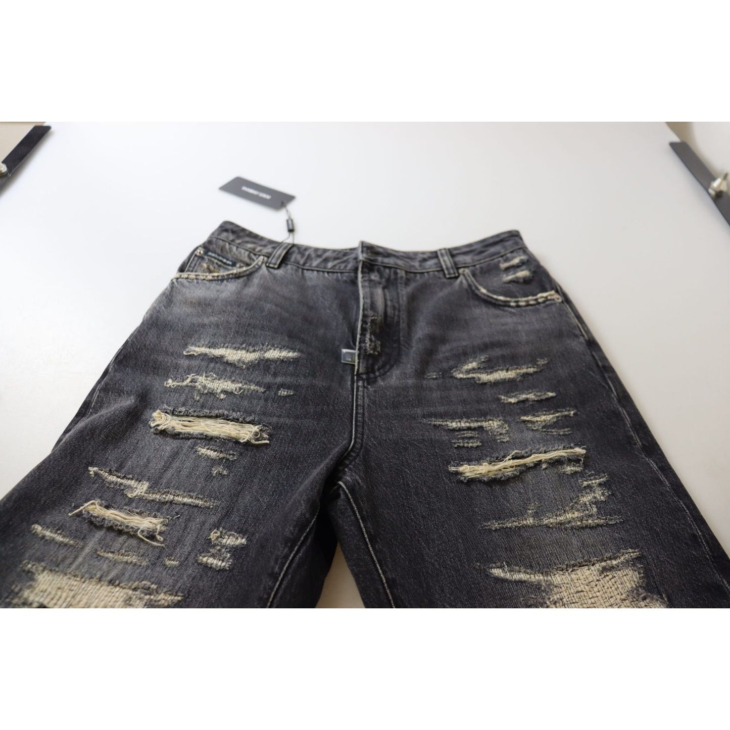 Dolce & Gabbana Black Washed Tattered High Waist Denim Jeans