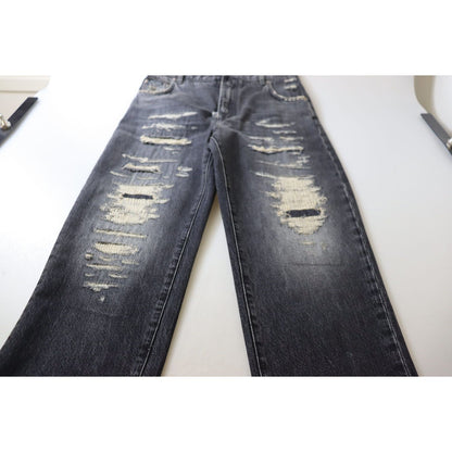 Dolce & Gabbana Black Washed Tattered High Waist Denim Jeans