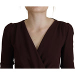 Dolce & Gabbana Brown Wrap Long Sleeve Midi Stretch Dress