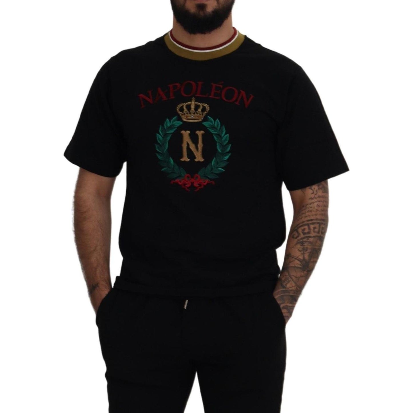Dolce & Gabbana Black Cotton Embroidered Crewneck T-shirt