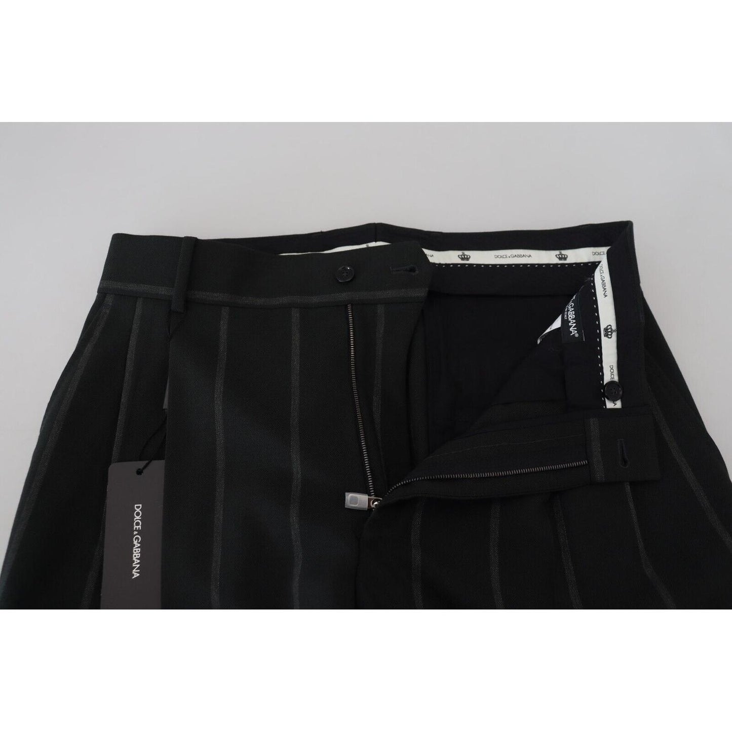 Dolce & Gabbana Black Striped Men Trousers Cotton Pants