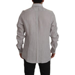 Dolce & Gabbana Gray Linen Long Sleeves Formal GOLD Shirt MAN SHIRTS
