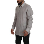Dolce & Gabbana Gray Linen Long Sleeves Formal GOLD Shirt MAN SHIRTS