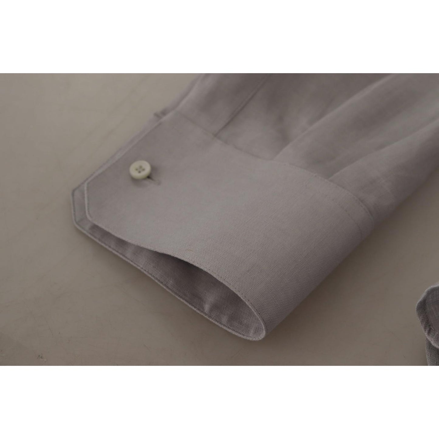 Dolce & Gabbana Gray Linen Long Sleeves Formal GOLD Shirt MAN SHIRTS