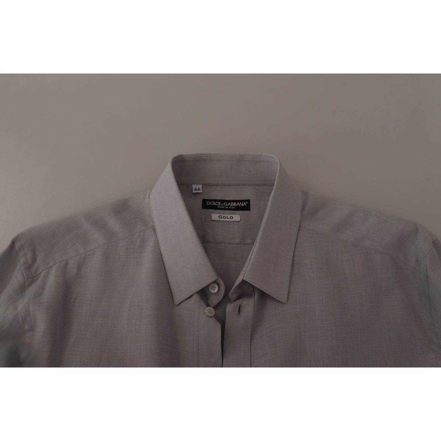 Dolce & Gabbana Gray Linen Long Sleeves Formal GOLD Shirt MAN SHIRTS