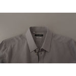 Dolce & Gabbana Gray Linen Long Sleeves Formal GOLD Shirt MAN SHIRTS