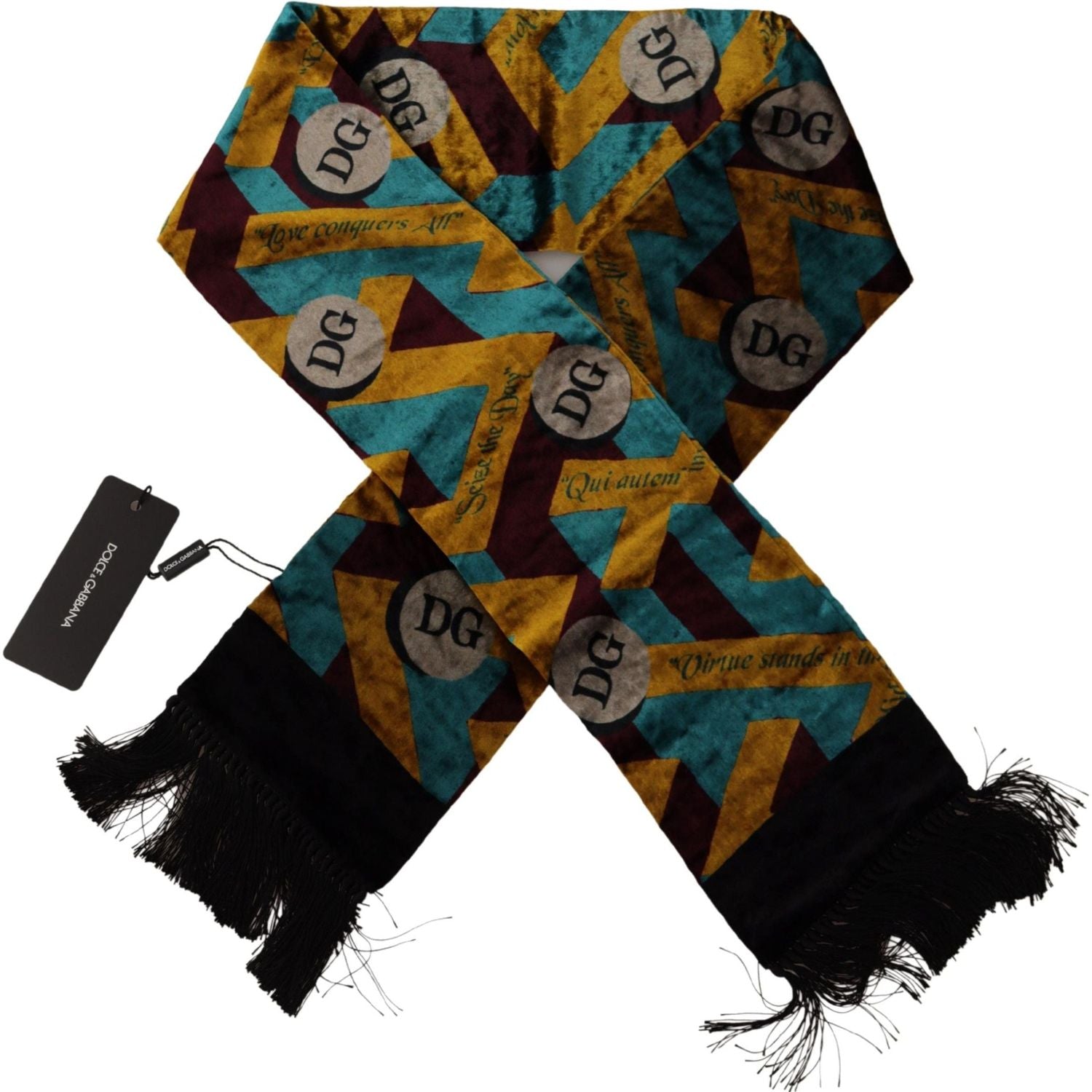 Dolce & Gabbana Multicolor DG Logo Print Shawl Wrap Fringe Scarf