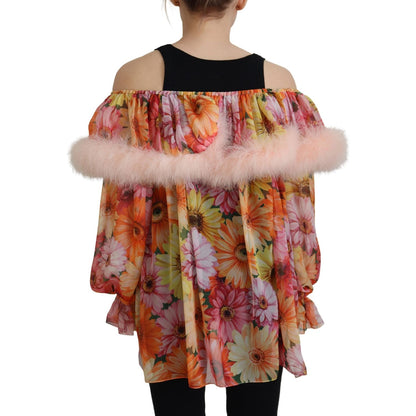 Dolce & Gabbana Multicolor Floral Fur Shearling Blouse Top