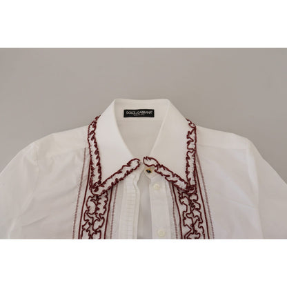 Dolce & Gabbana White Lace Long Sleeves Ruffle Collar Top