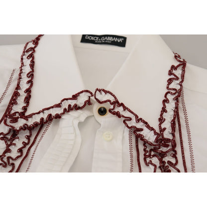 Dolce & Gabbana White Lace Long Sleeves Ruffle Collar Top