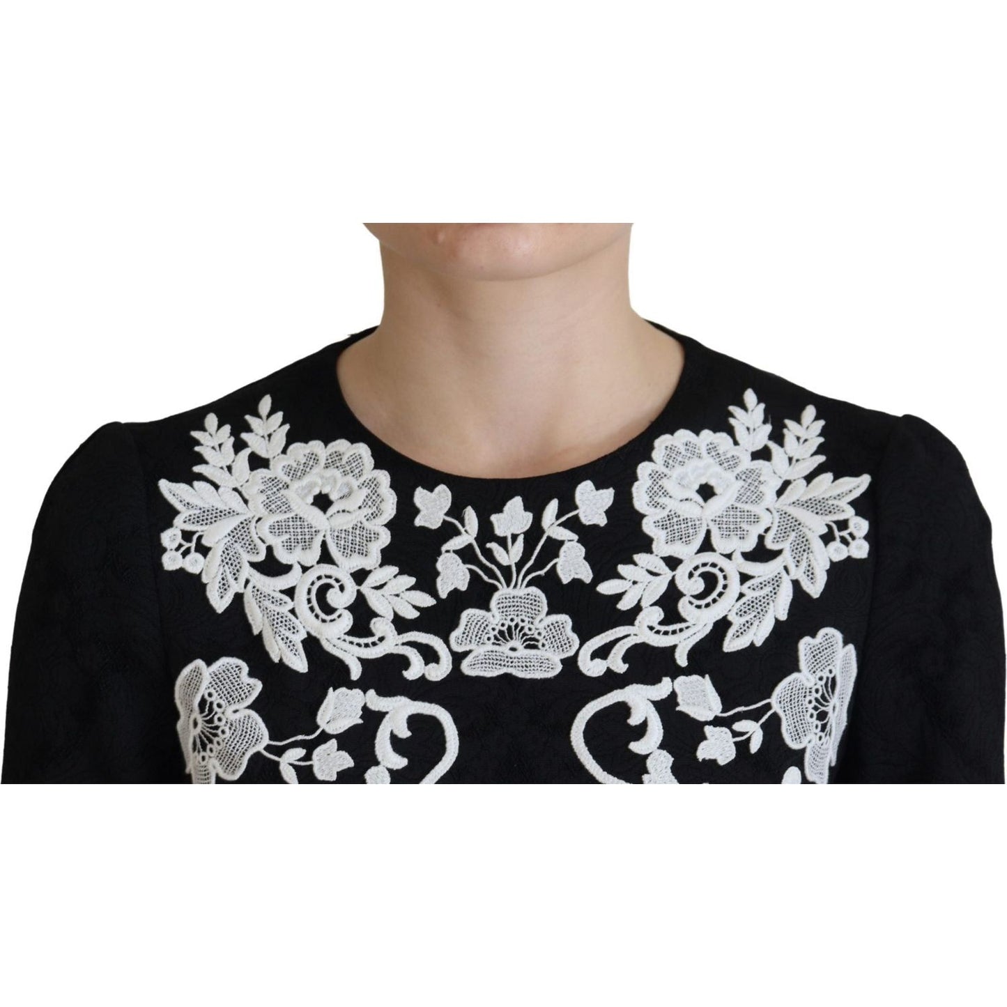 Dolce & Gabbana Black Lace Trim Half Sleeves A-line Dress