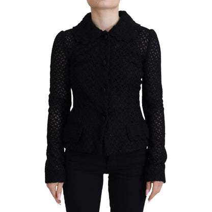 Dolce & Gabbana Black Wool Knitted Button Down Collar Jacket