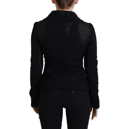 Dolce & Gabbana Black Wool Knitted Button Down Collar Jacket