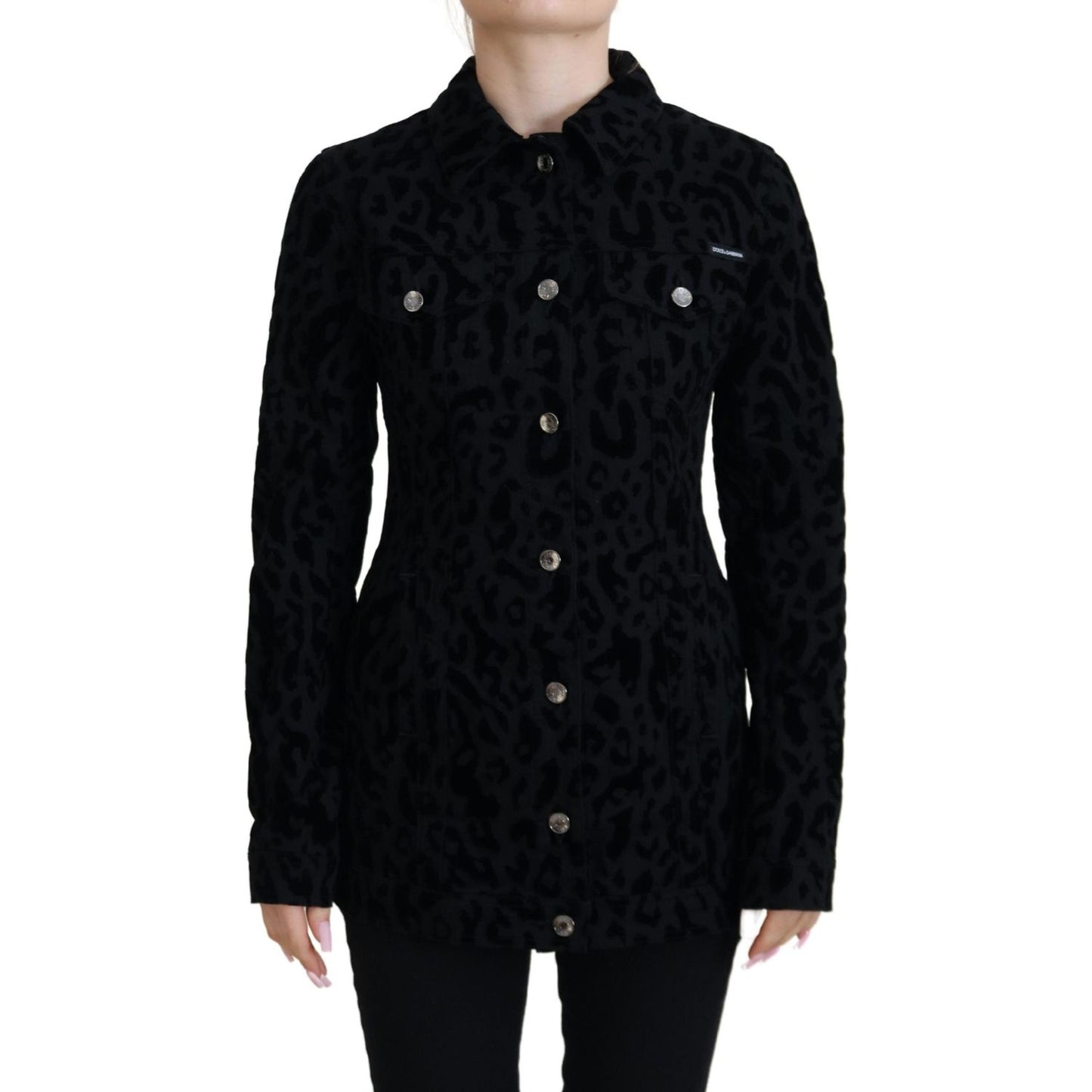 Dolce & Gabbana Black Leopard Long Sleeve Denim Cotton Jacket Dolce & Gabbana
