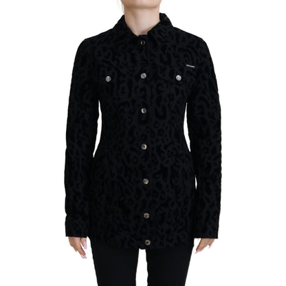 Dolce & Gabbana Black Leopard Long Sleeve Denim Cotton Jacket Dolce & Gabbana