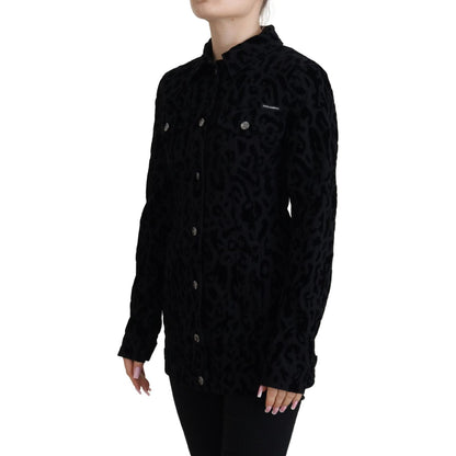 Dolce & Gabbana Black Leopard Long Sleeve Denim Cotton Jacket Dolce & Gabbana