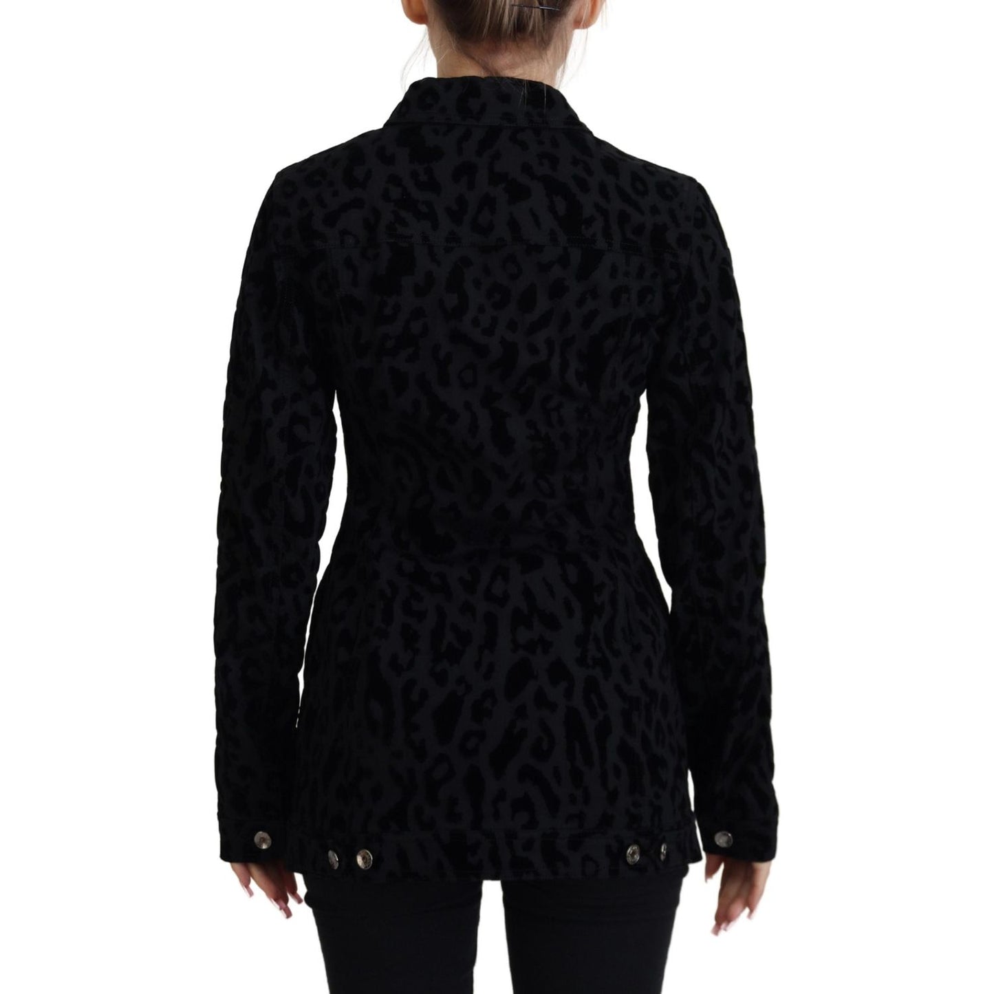 Dolce & Gabbana Black Leopard Long Sleeve Denim Cotton Jacket Dolce & Gabbana