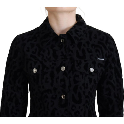 Dolce & Gabbana Black Leopard Long Sleeve Denim Cotton Jacket Dolce & Gabbana