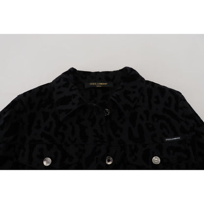 Dolce & Gabbana Black Leopard Long Sleeve Denim Cotton Jacket Dolce & Gabbana