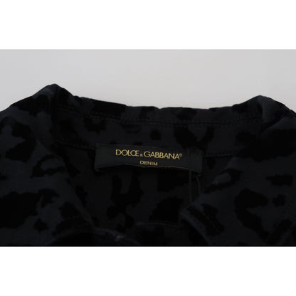Dolce & Gabbana Black Leopard Long Sleeve Denim Cotton Jacket Dolce & Gabbana