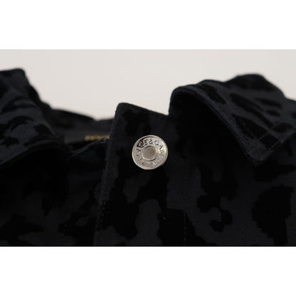Dolce & Gabbana Black Leopard Long Sleeve Denim Cotton Jacket Dolce & Gabbana