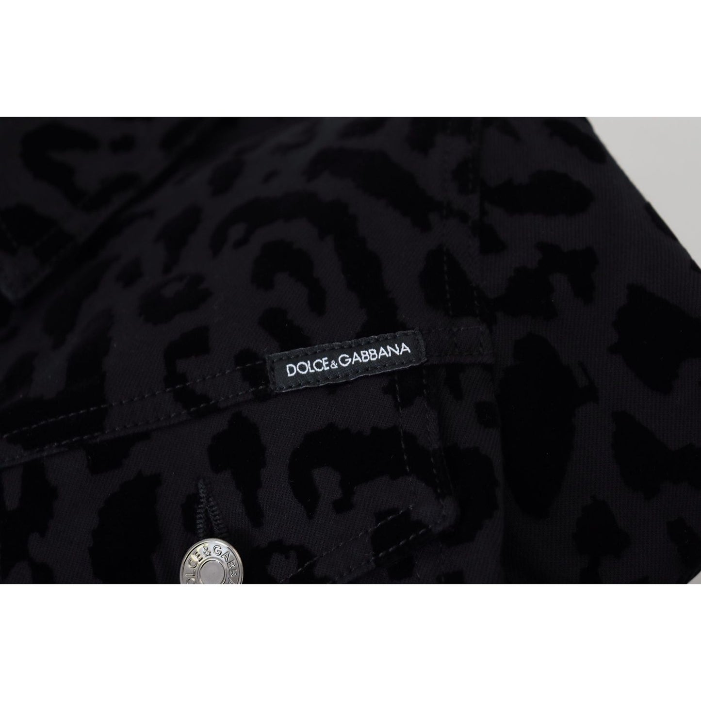 Dolce & Gabbana Black Leopard Long Sleeve Denim Cotton Jacket Dolce & Gabbana
