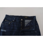 Dolce & Gabbana Blue Cotton Skinny Tattered Denim Jeans