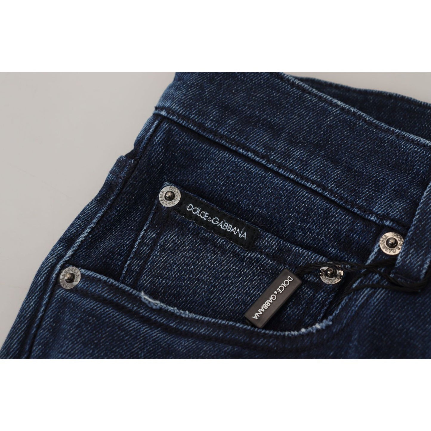 Dolce & Gabbana Blue Cotton Skinny Tattered Denim Jeans