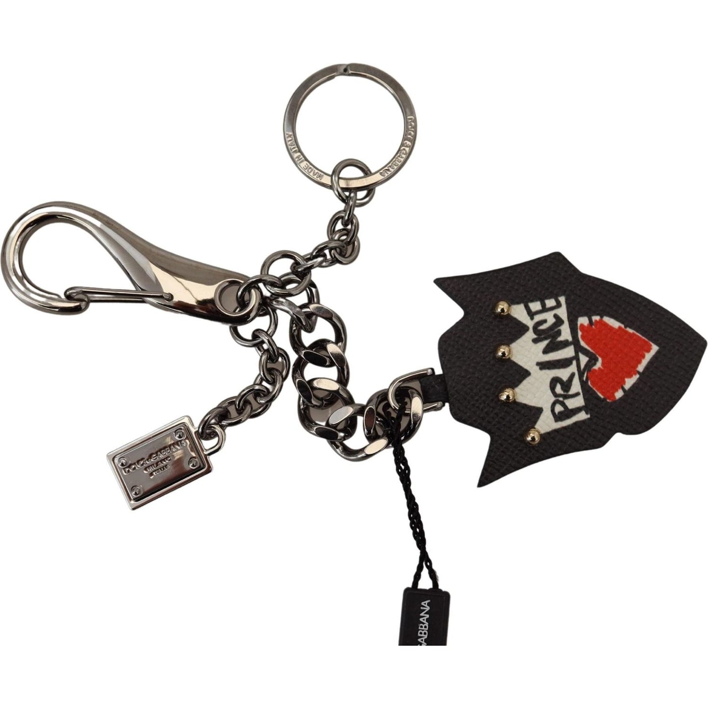 Dolce & Gabbana Black Prince Studs Logo Silver Brass Keychain