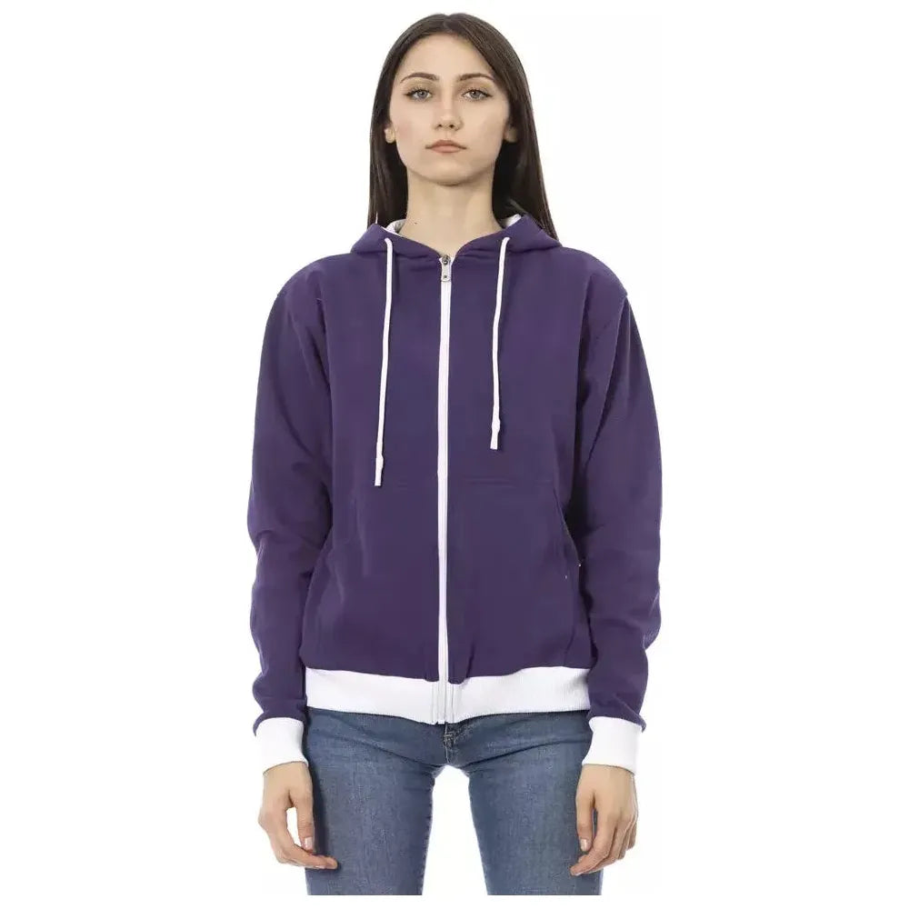 Baldinini Trend Purple Cotton Women Sweater with Adjustable Hood