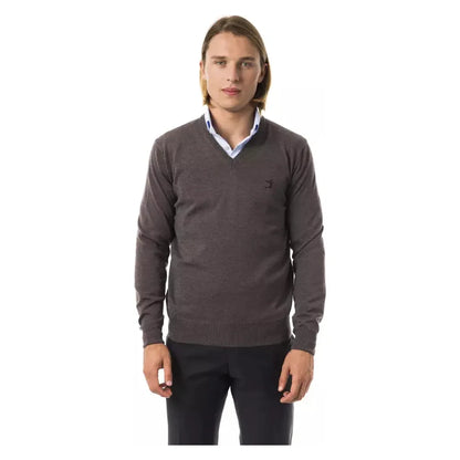 Uominitaliani Gray Merino Wool Men Sweater 1728,67345744032,Clothing,Gray,L,M,Men,Men - Clothing,New with tags,S,Sweaters - Clothing,Sweaters - Men - Clothing,Sweatshirts - Sweaters - Clothing,Uominitaliani,XL,XXL