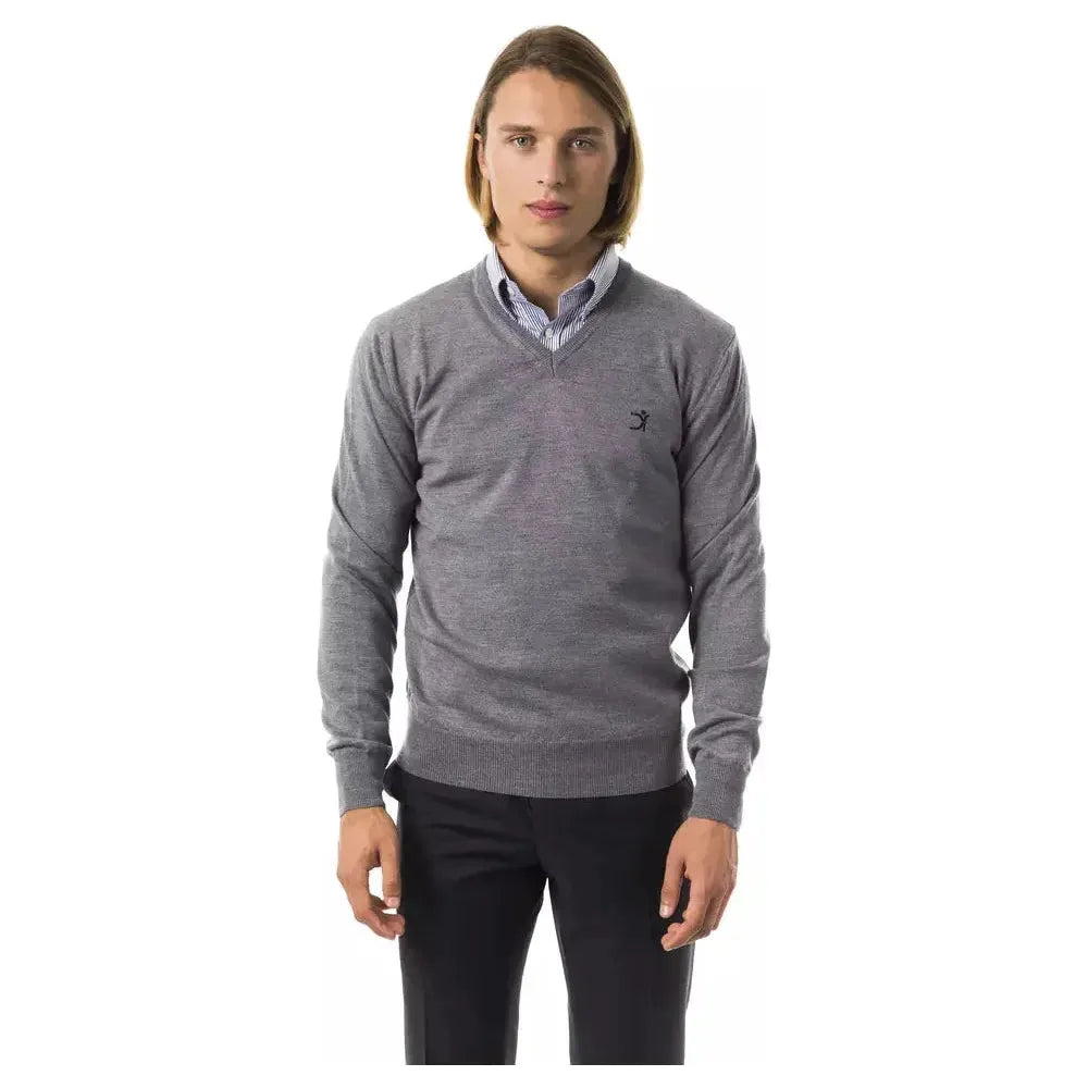 Uominitaliani Gray Merino Wool Men Sweater 1728,67345744032,Clothing,Gray,Men,Men - Clothing,New with tags,S,Sweaters - Clothing,Sweaters - Men - Clothing,Sweatshirts - Sweaters - Clothing,Uominitaliani,XL