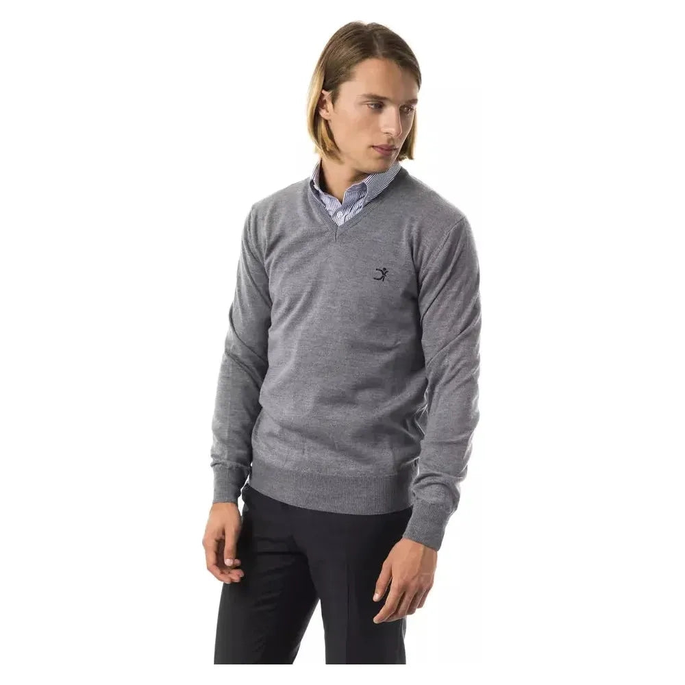 Uominitaliani Gray Merino Wool Men Sweater 1728,67345744032,Clothing,Gray,Men,Men - Clothing,New with tags,S,Sweaters - Clothing,Sweaters - Men - Clothing,Sweatshirts - Sweaters - Clothing,Uominitaliani,XL