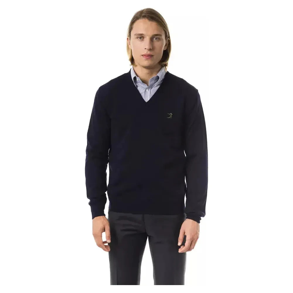 Uominitaliani Blue Merino Wool Men Sweater 1728,67345744032,Blue,Clothing,M,Men,Men - Clothing,New with tags,S,Sweaters - Clothing,Sweaters - Men - Clothing,Sweatshirts - Sweaters - Clothing,Uominitaliani,XS