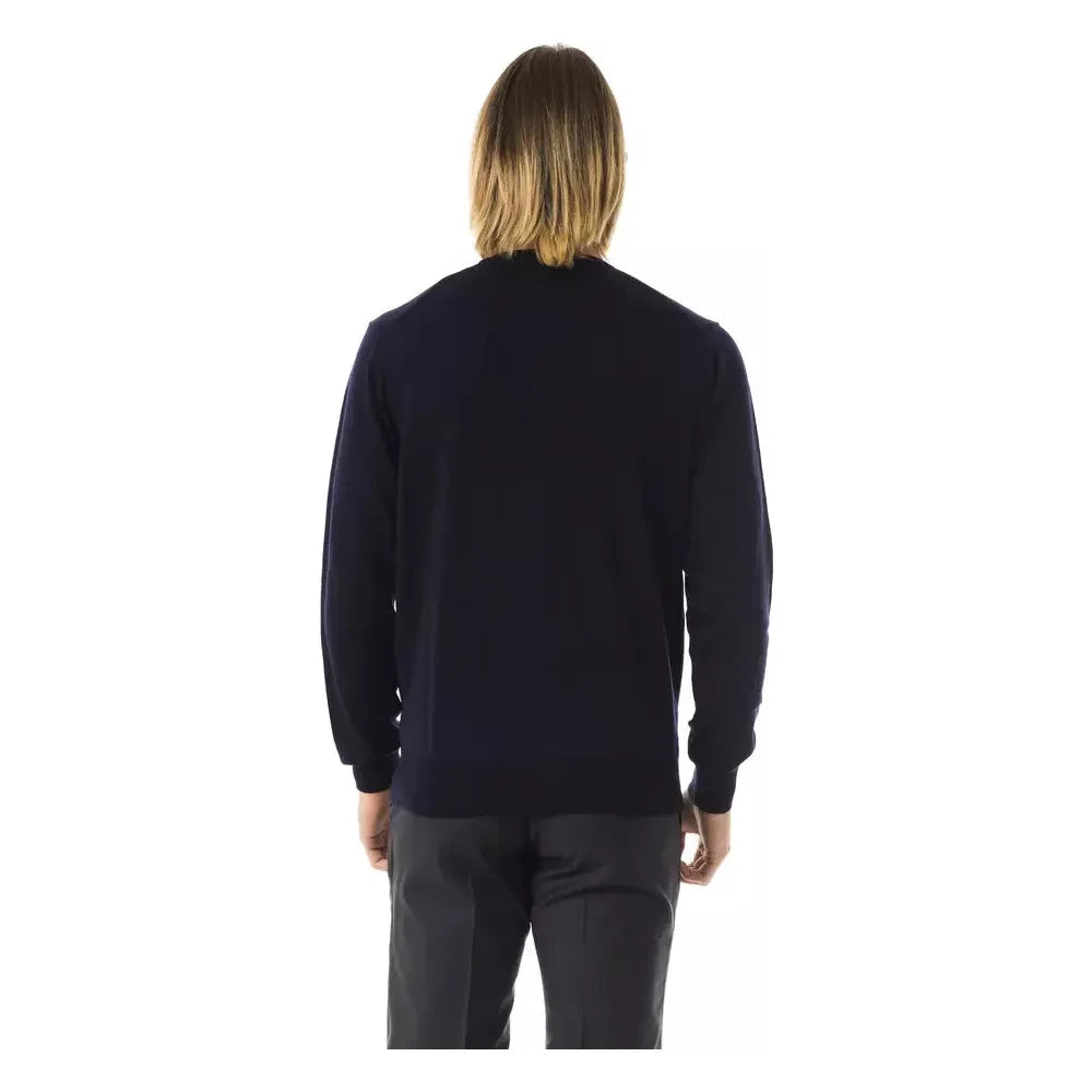 Uominitaliani Blue Merino Wool Men Sweater 1728,67345744032,Blue,Clothing,Men,Men - Clothing,New with tags,S,Sweaters - Clothing,Sweaters - Men - Clothing,Sweatshirts - Sweaters - Clothing,Uominitaliani,XS