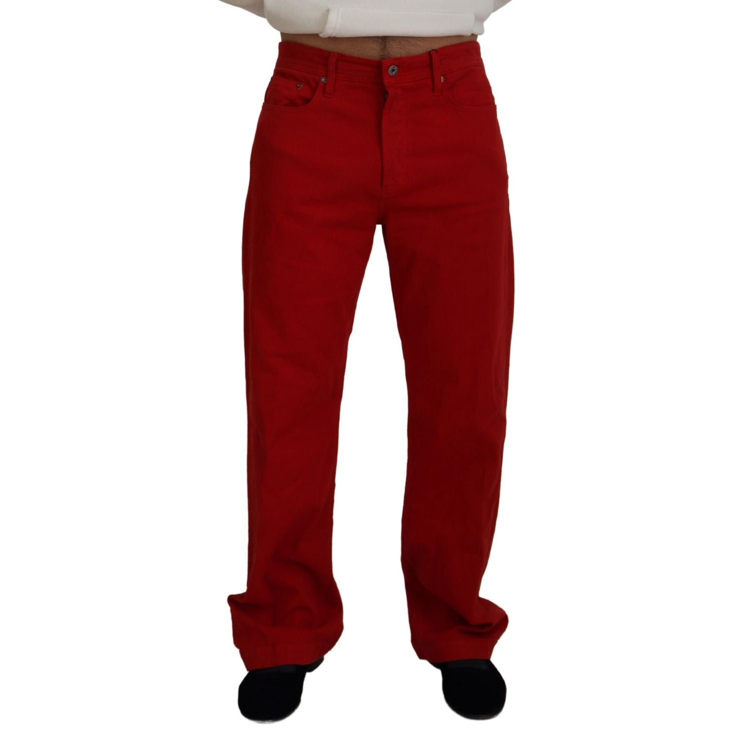 Dolce & Gabbana Red Cotton Straight Fit Men Denim Jeans