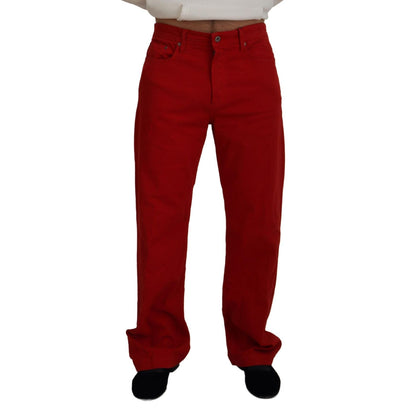 Dolce & Gabbana Red Cotton Straight Fit Men Denim Jeans