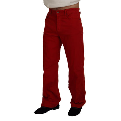 Dolce & Gabbana Red Cotton Straight Fit Men Denim Jeans