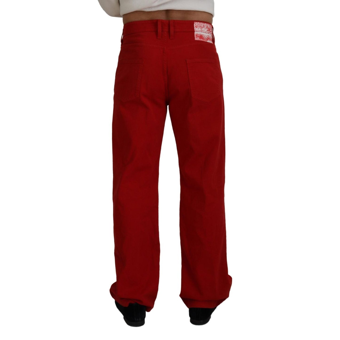 Dolce & Gabbana Red Cotton Straight Fit Men Denim Jeans