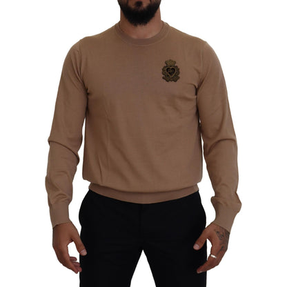 Dolce & Gabbana Beige Cashmere Crown Logo Pullover Sweater