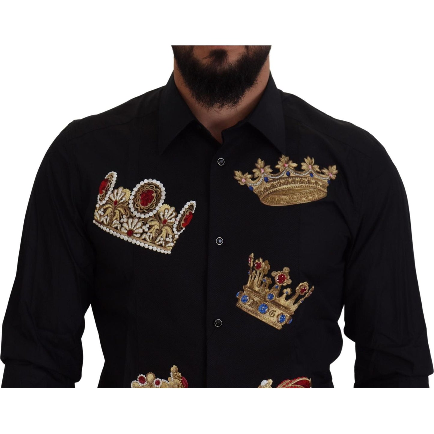 Dolce & Gabbana Black Gold Crown Slim Fit Dress Formal Shirt
