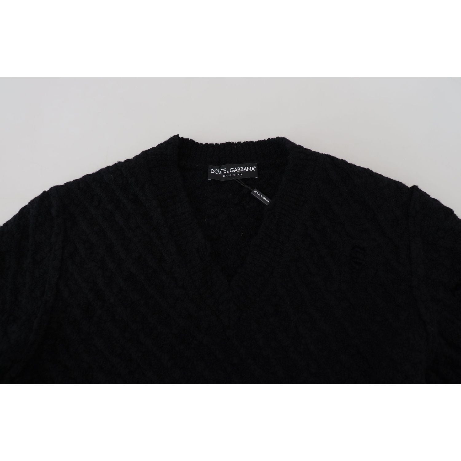 Dolce & Gabbana Black Wool V-neck Knitted Pullover Sweater