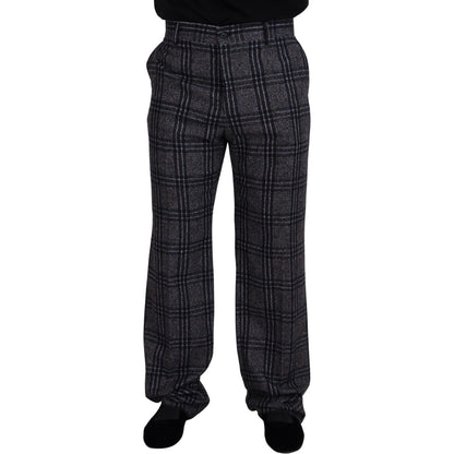 Dolce & Gabbana Gray Checkered Mid Waist Men Pants