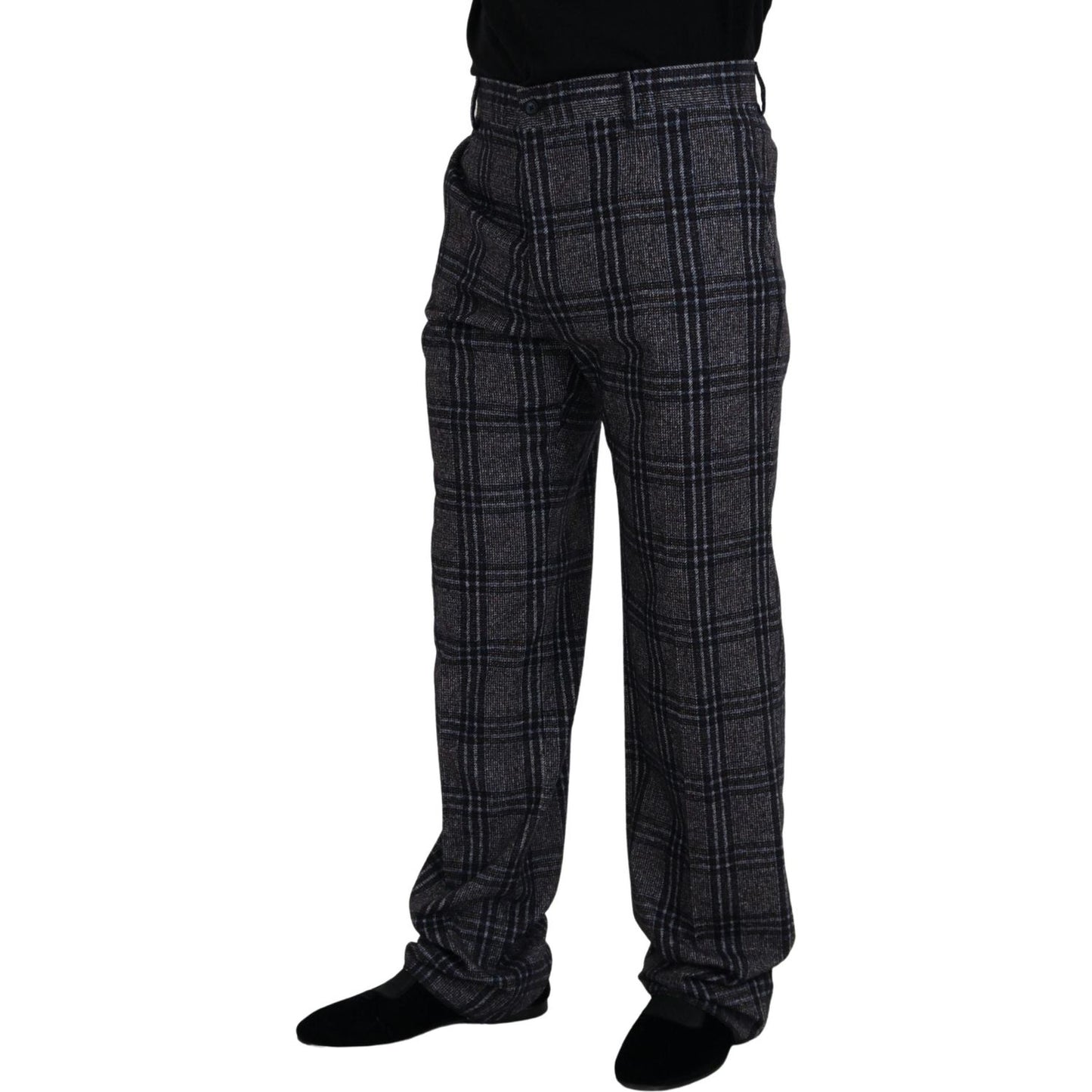 Dolce & Gabbana Gray Checkered Mid Waist Men Pants