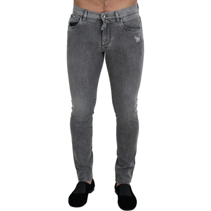 Dolce & Gabbana Grey Washed Cotton Skinny Denim Jeans