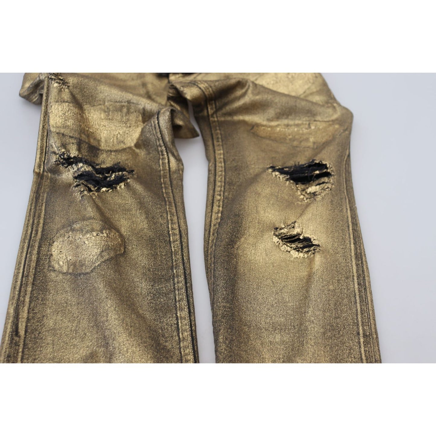 Dolce & Gabbana Gold Cotton Tattered Skinny Men Denim Jeans