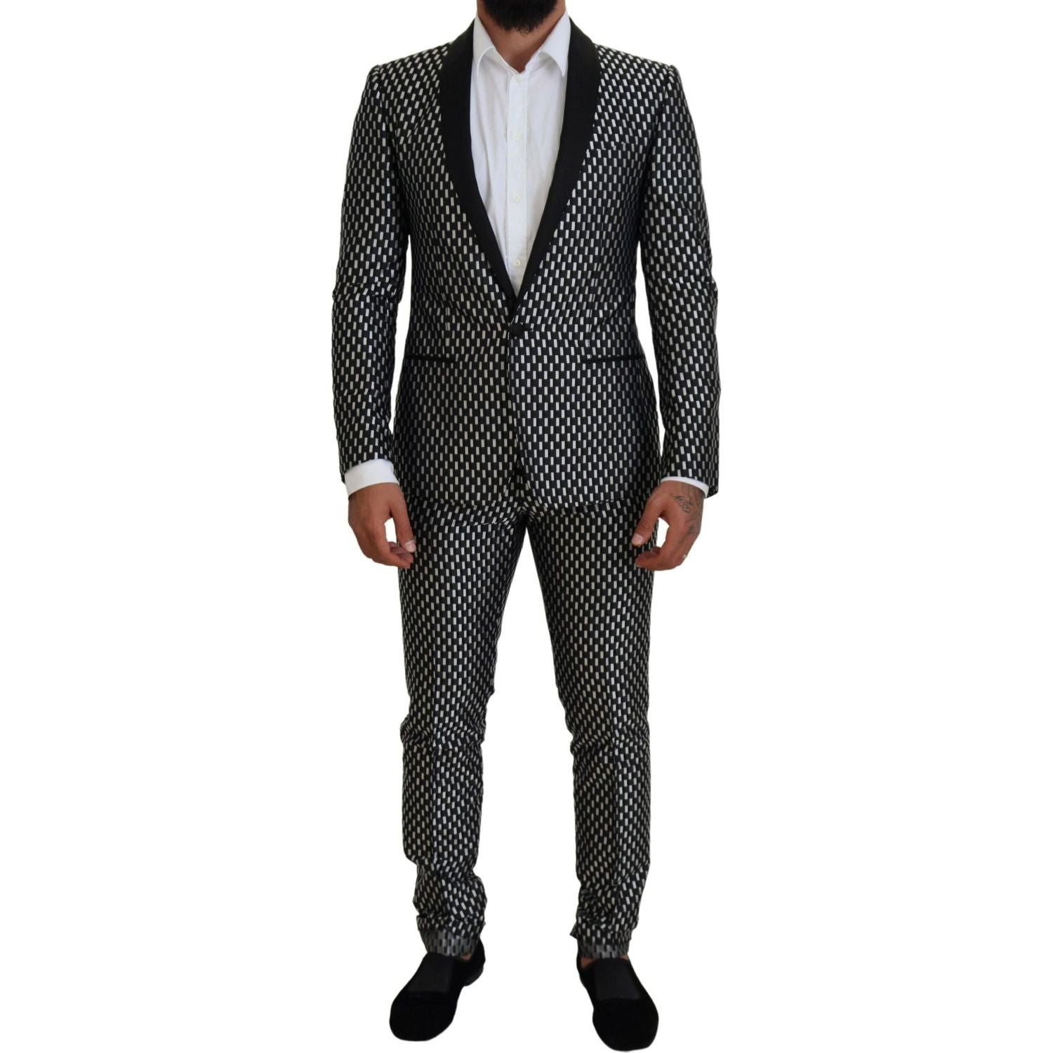 Dolce & Gabbana Dark Gray White Silk MARTINI Slim Fit Suit