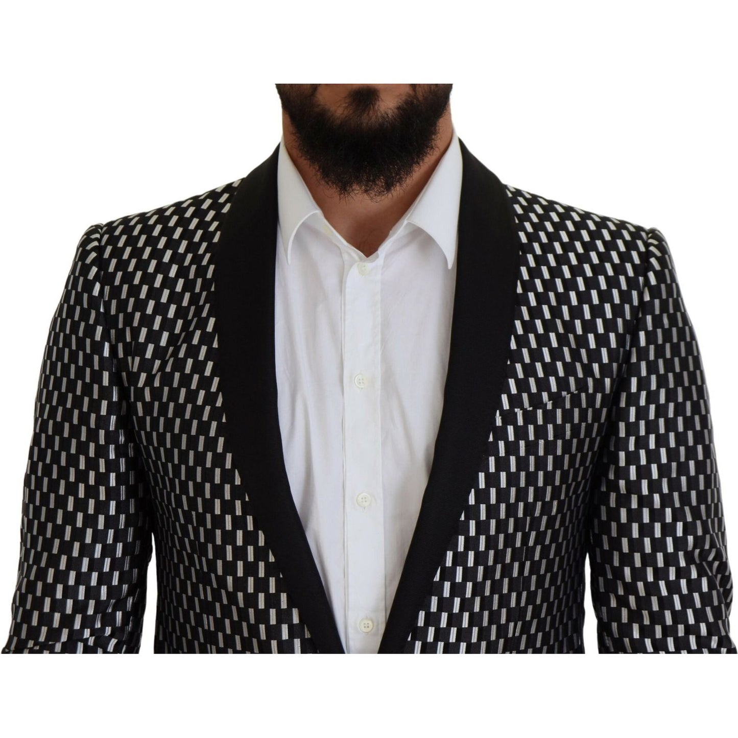 Dolce & Gabbana Dark Gray White Silk MARTINI Slim Fit Suit