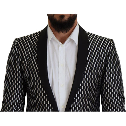 Dolce & Gabbana Dark Gray White Silk MARTINI Slim Fit Suit