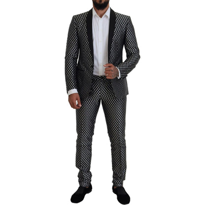 Dolce & Gabbana Dark Gray White Silk MARTINI Slim Fit Suit